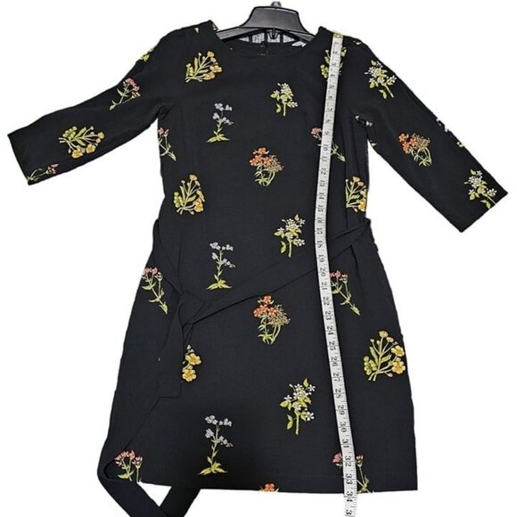 H & M 3/4  Dress Black with Small Floral Tie Belt Above Knee Size 6 - Picture 10 of 12